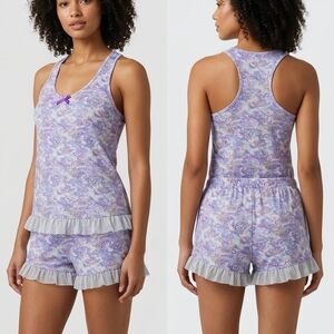 Emme Jordan Lavender Paisley Ruffle Tank & Shorts Pajama Set Women S
